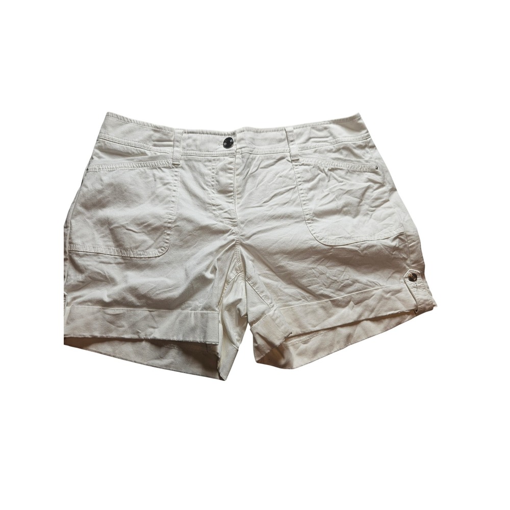 White House Black Market White Cuffed Utility Shorts Size 10 Mid Rise Cotton